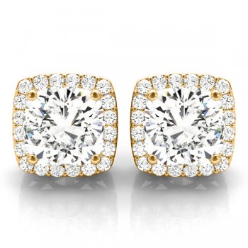 Cushion Cut Moissanite & Diamond Halo Earrings 14k Yellow Gold (1.22ct)