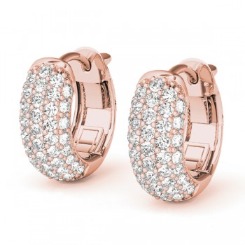 Huggie Round Diamond Pave Earrings Hoops 14k Rose Gold (0.84ct)