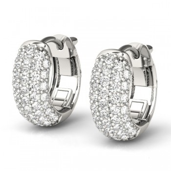 Huggie Round Lab Grown Diamond Pave Earrings Hoops 14k White Gold (0.84ct)