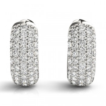 Huggie Round Lab Grown Diamond Pave Earrings Hoops 14k White Gold (0.84ct)