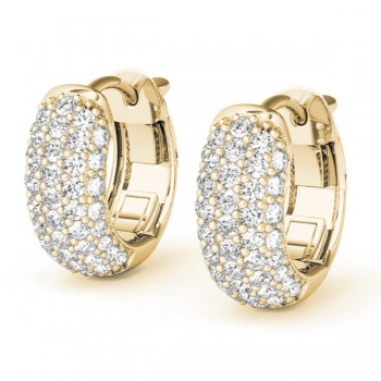 Huggie Round Diamond Pave Earrings Hoops 14k Yellow Gold (0.84ct)