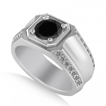 Black & White Diamond Accented Men's Engagement Ring 14k White Gold (2.06ct)