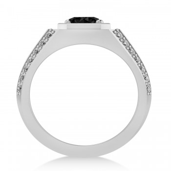 Black & White Diamond Accented Men's Engagement Ring 14k White Gold (2.06ct)