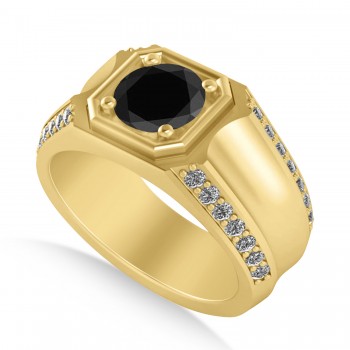 Black & White Diamond Accented Men's Engagement Ring 14k Yellow Gold (2.06ct)