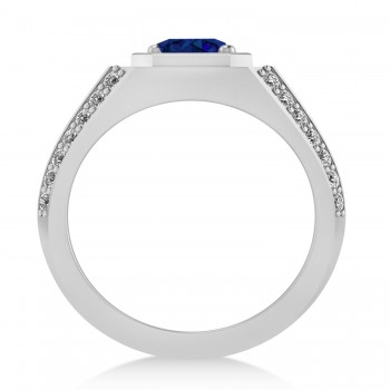 Blue Sapphire & Diamond Accented Men's Engagement Ring 14k White Gold (2.06ct)