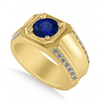 Blue Sapphire & Diamond Accented Men's Engagement Ring 14k Yellow Gold (2.06ct)