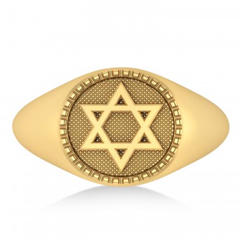 Jewish Star Of David Mens Ring 14K Yellow Gold