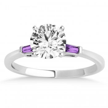 Tapered Baguette 3-Stone Amethyst Engagement Ring 14k White Gold (0.10ct)