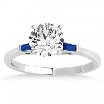 Tapered Baguette 3-Stone Blue Sapphire Engagement Ring 14k White Gold (0.10ct)