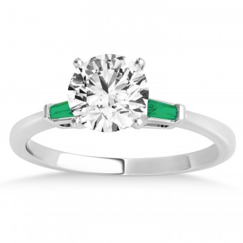 Tapered Baguette 3-Stone Emerald Engagement Ring 14k White Gold (0.10ct)