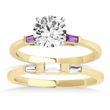 Tapered Baguette 3-Stone Amethyst Bridal Set 14k Yellow Gold (0.30ct)