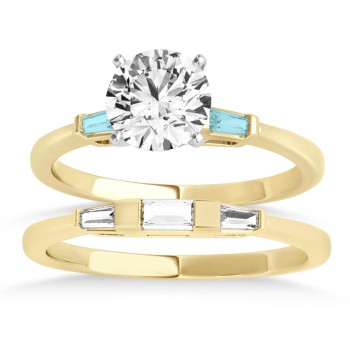 Tapered Baguette 3-Stone Aquamarine Bridal Set 14k Yellow Gold (0.30ct)