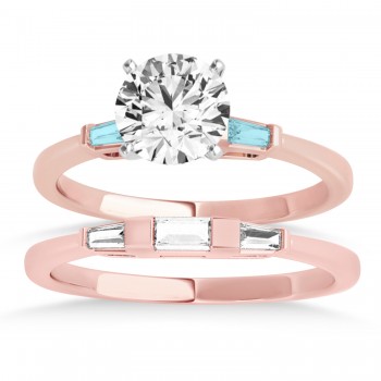 Tapered Baguette 3-Stone Aquamarine Bridal Set 18k Rose Gold (0.30ct)