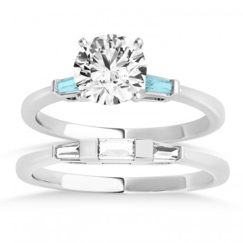 Tapered Baguette 3-Stone Aquamarine Bridal Set 18k White Gold (0.30ct)