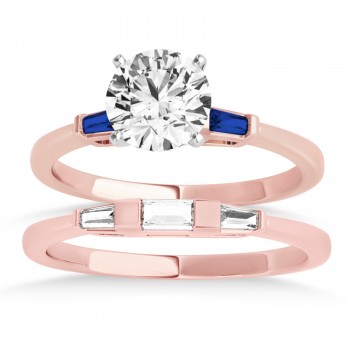 Tapered Baguette 3-Stone Blue Sapphire Bridal Set 14k Rose Gold (0.30ct)