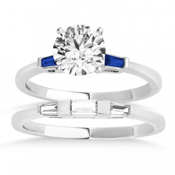 Tapered Baguette 3-Stone Blue Sapphire Bridal Set 14k White Gold (0.30ct)