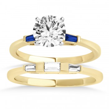 Tapered Baguette 3-Stone Blue Sapphire Bridal Set 14k Yellow Gold (0.30ct)