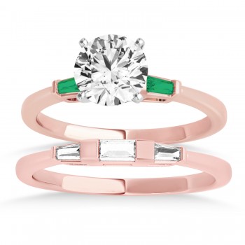 Tapered Baguette 3-Stone Emerald Bridal Set 14k Rose Gold (0.30ct)