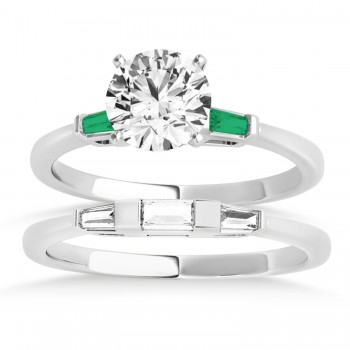 Tapered Baguette 3-Stone Emerald Bridal Set 14k White Gold (0.30ct)