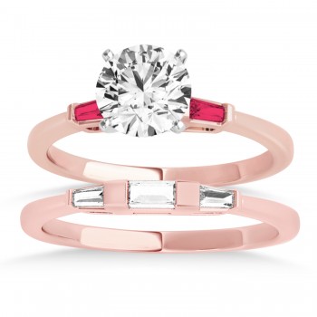 Tapered Baguette 3-Stone Ruby Bridal Set 14k Rose Gold (0.30ct)