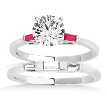 Tapered Baguette 3-Stone Ruby Bridal Set 14k White Gold (0.30ct)
