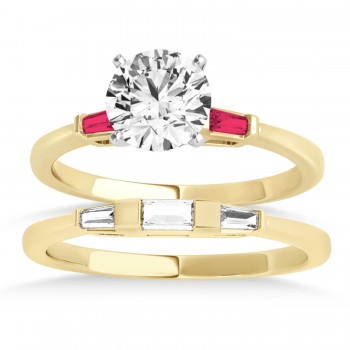Tapered Baguette 3-Stone Ruby Bridal Set 14k Yellow Gold (0.30ct)