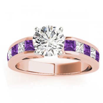 Diamond and Amethyst Accented Engagement Ring 14k Rose Gold 1.00ct