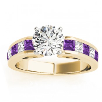 Diamond and Amethyst Accented Engagement Ring 14k Yellow Gold 1.00ct