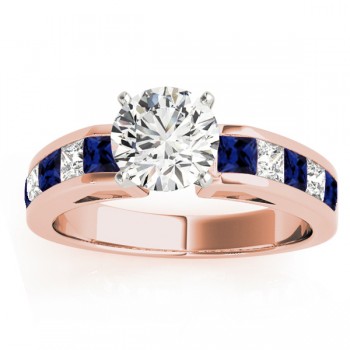 Diamond & Blue Sapphire Accents Engagement Ring 14k Rose Gold 1.00ct