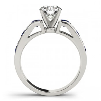 Diamond & Blue Sapphire Accents Engagement Ring 14k White Gold 1.00ct