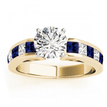 Diamond & Blue Sapphire Accents Engagement Ring 14k Yellow Gold 1.00ct