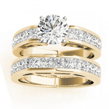 Diamond Princess-cut Channel Bridal Set 14k Yellow Gold 2.20ct