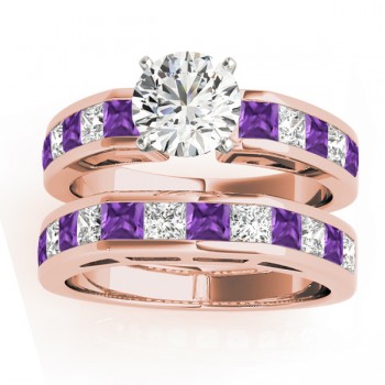 Diamond and Amethyst Accented Bridal Set 14k Rose Gold 2.20ct