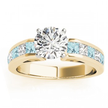 Diamond and Aquamarine Accented Bridal Set 14k Yellow Gold 2.20ct