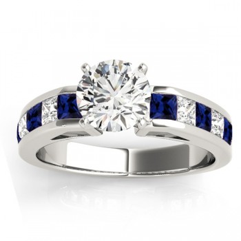 Diamond and Blue Sapphire Accented Bridal Set 14k White Gold 2.20ct
