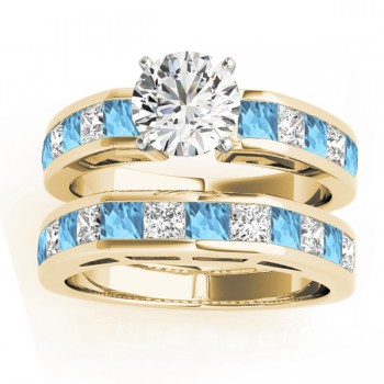 Diamond and Blue Topaz Accented Bridal Set 14k Yellow Gold 2.20ct