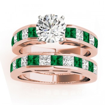 Diamond and Emerald Accented Bridal Set 14k Rose Gold 2.20ct