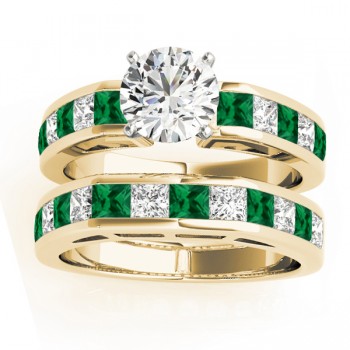 Diamond and Emerald Accented Bridal Set 14k Yellow Gold 2.20ct