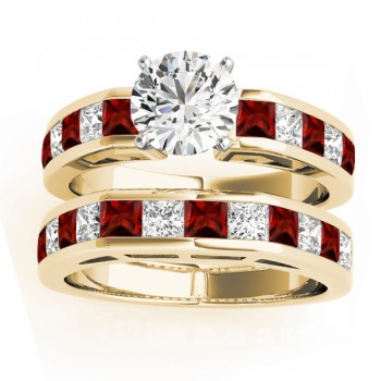 Diamond and Garnet Accented Bridal Set 14k Yellow Gold 2.20ct