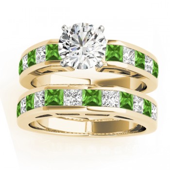 Diamond and Peridot Accented Bridal Set 14k Yellow Gold 2.20ct