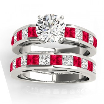 Diamond and Ruby Accented Bridal Set Platinum 2.20ct
