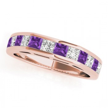 Diamond and Amethyst Accented Wedding Band 14k Rose Gold 1.20ct