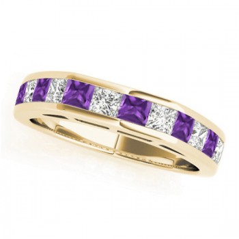 Diamond and Amethyst Accented Wedding Band 14k Yellow Gold 1.20ct