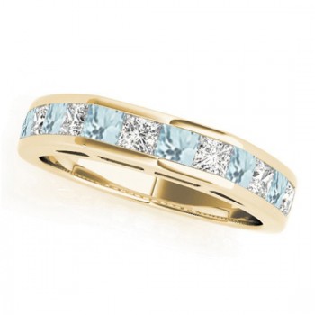 Diamond and Aquamarine Accented Wedding Band 14k Yellow Gold 1.20ct