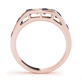 Diamond and Blue Sapphire Accented Wedding Band 14k Rose Gold 1.20ct