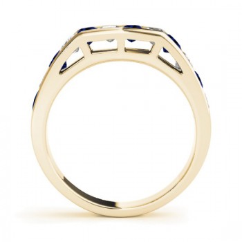 Diamond and Blue Sapphire Accented Wedding Band 14k Yellow Gold 1.20ct