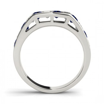 Diamond and Blue Sapphire Accented Wedding Band Platinum 1.20ct