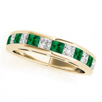 Diamond and Emerald Accented Wedding Band 14k Yellow Gold 1.20ct