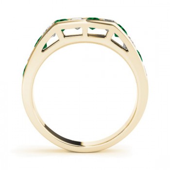 Diamond and Emerald Accented Wedding Band 14k Yellow Gold 1.20ct