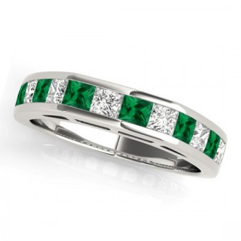 Diamond and Emerald Accented Wedding Band Platinum 1.20ct